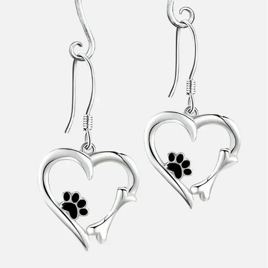 Yaritza™ – Silver Paw & Heart Drop Earrings